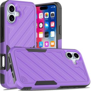 For iPhone 16 6.1 inch Noble lined shockproof dual layer hybrid - Dark Purple/Black