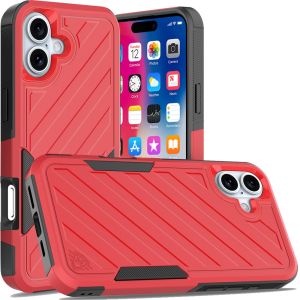 For iPhone 16 6.1 inch Noble lined shockproof dual layer hybrid - Red/Black