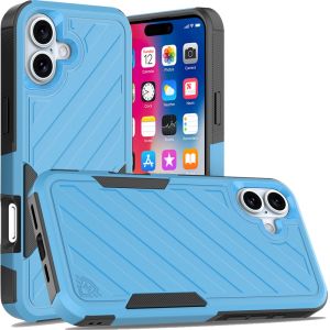 For iPhone 16 6.1 inch Noble lined shockproof dual layer hybrid - Sky Blue/Black
