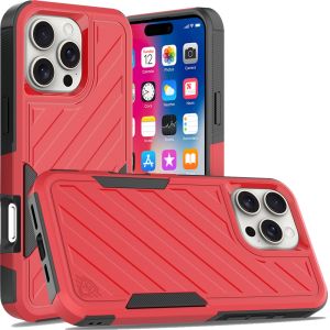For iPhone 16 Pro 6.3 inch Noble lined shockproof dual layer hybrid - Red/Black