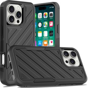 For iPhone 16 Pro Max 6.9 inch Noble lined shockproof dual layer hybrid - Black/Black