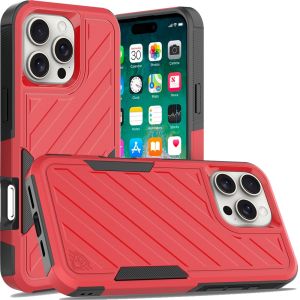For iPhone 16 Pro Max 6.9 inch Noble lined shockproof dual layer hybrid - Red/Black