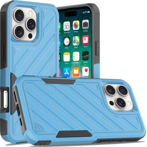 For iPhone 16 Pro Max 6.9 inch Noble lined shockproof dual layer hybrid - Sky Blue/Black