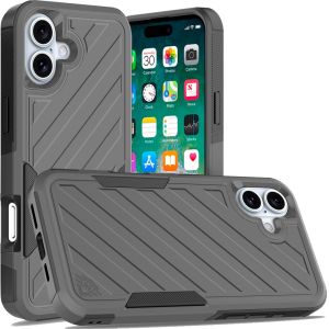 For iPhone 16 Plus 6.7 inch Noble lined shockproof dual layer hybrid - Grey/Black