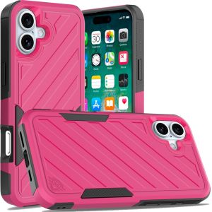 For iPhone 16 Plus 6.7 inch Noble lined shockproof dual layer hybrid - Hot Pink/Black