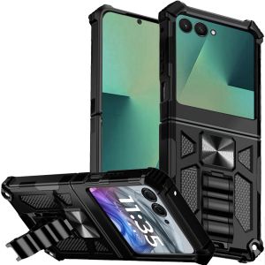 For Samsung Galaxy Z Flip 7 Machine Design Hybrid with Kickstand - Black