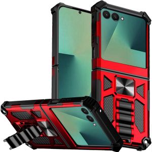 For Samsung Galaxy Z Flip 7 Machine Design Hybrid with Kickstand - Red