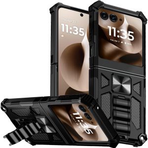 For Motorola Razr+ Plus 2024 Machine Design Hybrid with Kickstand - Black