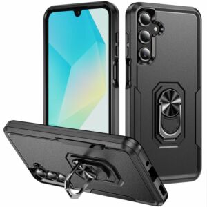For Samsung A16 5G Tough Hybrid With Ring Stand Case - Black