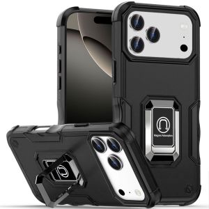 For iPhone 17 Pro Max OPTIMUM Magnetic Ring Stand Hybrid Case Cover - Black
