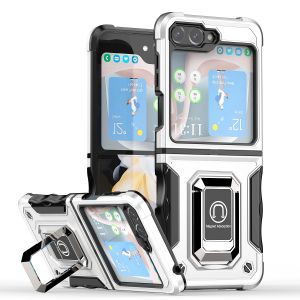 For Samsung Galaxy Z Flip 5 OPTIMUM Magnetic Ring Stand Hybrid Case Cover - Silver