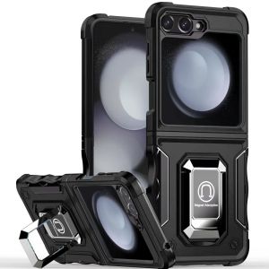 For Samsung Z Flip 6 OPTIMUM Magnetic Ring Stand Hybrid Case Cover - Black
