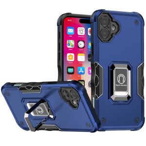For iPhone 16 6.1 inch OPTIMUM Magnetic Ring Stand Hybrid Case Cover - Blue