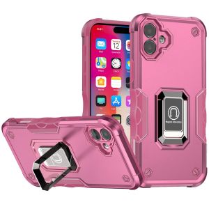 For iPhone 16 6.1 inch OPTIMUM Magnetic Ring Stand Hybrid Case Cover - Pink