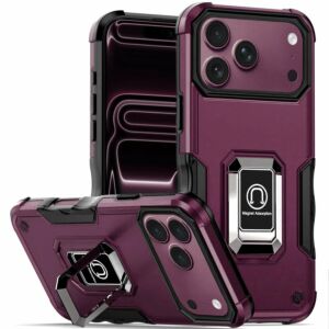 For Apple iPhone 18 Pro Max OPTIMUM Magnetic Ring Stand Hybrid Case Cover - Dark Cherry