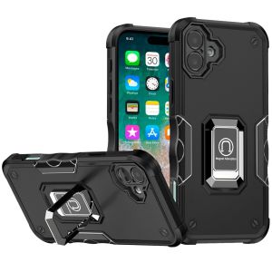 For iPhone 16 Plus 6.7 inch OPTIMUM Magnetic Ring Stand Hybrid Case Cover - Black