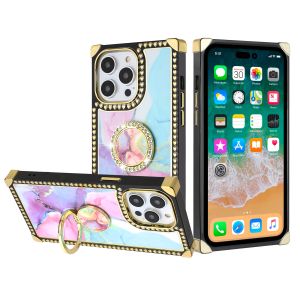 For Apple iPhone 14 PRO 6.1" Passion Hearts IMD Design with Diamond Ring Stand Case Cover - E