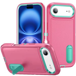 For iPhone 17 Air PEAK 3in1 Toughest Hybrid with Stand Cover Case - Teal/Hot Pink