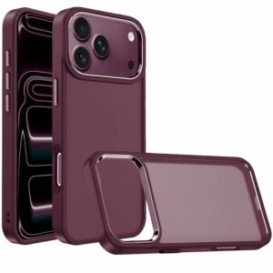 For Apple iPhone 18 Pro Max Polished Oil Thick Acrylic Metal Button Hybrid Case Cover - Dark Cherry