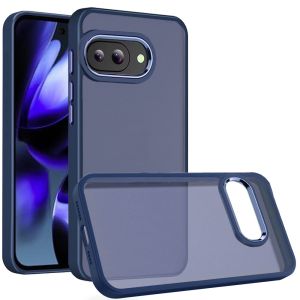For Google Pixel 9A Polished Oil Thick Acrylic Metal Button Hybrid Case Cover - Dark Blue