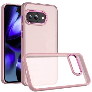 For Google Pixel 9A Polished Oil Thick Acrylic Metal Button Hybrid Case Cover - Light Pink