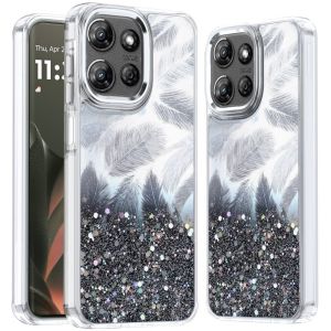 For Motorola Edge 2025 Epoxy Glitter Shimmer [Magnetic Circle] Hybrid Case - Black
