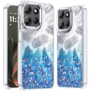 For Motorola Edge 2025 Epoxy Glitter Shimmer [Magnetic Circle] Hybrid Case - Dark Blue
