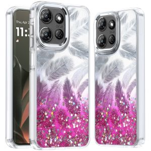 For Motorola Edge 2025 Epoxy Glitter Shimmer [Magnetic Circle] Hybrid Case - Hot Pink