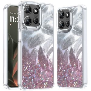 For Motorola Edge 2025 Epoxy Glitter Shimmer [Magnetic Circle] Hybrid Case - Light Pink