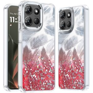 For Motorola Edge 2025 Epoxy Glitter Shimmer [Magnetic Circle] Hybrid Case - Red