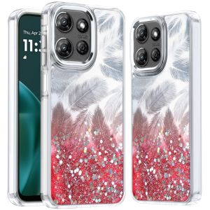 For Moto G Stylus 5G 2025 Epoxy Glitter Shimmer [Magnetic Circle] Hybrid Case - Red