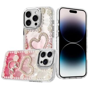 For iPhone 14 PRO MAX 6.7" Pearls Epoxy Glitter Ornaments Design Chrome Edged Case - 10