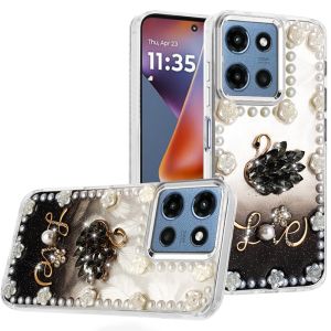 For Motorola Moto G 5G 2025 Pearls Epoxy Glitter Ornaments Design Chrome Edged Case - 2