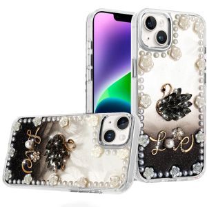 For iPhone 13/14 Pearls Epoxy Glitter Ornaments Design Chrome Edged Case - 2