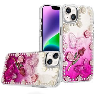 For iPhone 13/14 Pearls Epoxy Glitter Ornaments Design Chrome Edged Case - 7