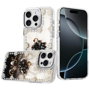 For iPhone 16 Pro Max 6.9 Pearls Epoxy Glitter Ornaments Design Chrome Edged Case - 2