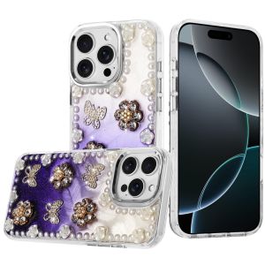 For iPhone 16 Pro Max 6.9 Pearls Epoxy Glitter Ornaments Design Chrome Edged Case - 3