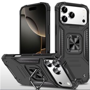 For iPhone 17 Pro Max Robust Magnetic Kickstand Hybrid Case Cover - Black