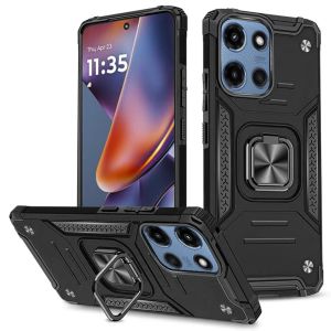 For Motorola Moto G 5G 2025 Robust Magnetic Kickstand Hybrid Case Cover - Black