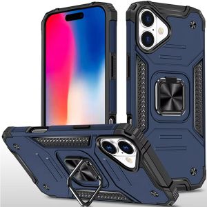 For iPhone 16 6.1 inch Robust Magnetic Kickstand Hybrid Case Cover - Blue
