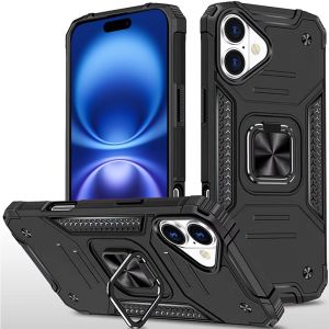 For iPhone 17 Robust Magnetic Kickstand Hybrid Case Cover - Black