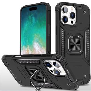 For iPhone 16 Pro Max 6.9 inch Robust Magnetic Kickstand Hybrid Case Cover - Black