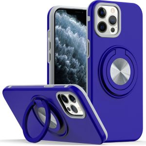 For iPhone 11 Pro MAX (XI6.5) Metal CD Pattern Matte Finished Hybrid with Rotational Ring [Car Mount Friendly] Case - Blue