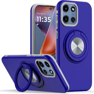 For Motorola Moto G 5G 2025 Metal CD Pattern Matte Finished Hybrid with Rotational Ring [Car Mount Friendly] Case - Blue