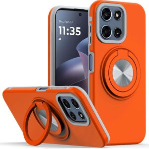 For Moto G 5G 2025/2026 / G PLAY 2026 Metal CD Pattern Matte Finished Hybrid with Rotational Ring [Car Mount Friendly] Case - Cosmic Orange