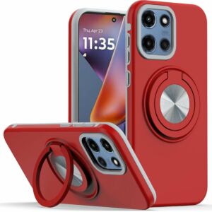 For Moto G 5G 2025/2026 - G Play 2026 - Metal CD Pattern Matte Finished Hybrid with Rotational Ring [Car Mount Friendly] Case - Red