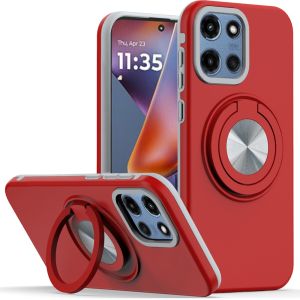 For Motorola Moto G 5G 2025 Metal CD Pattern Matte Finished Hybrid with Rotational Ring [Car Mount Friendly] Case - Red