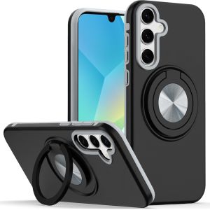 For Samsung A16 5G Metal CD Pattern Matte Finished Hybrid with Rotational Ring [Car Mount Friendly] Case - Black