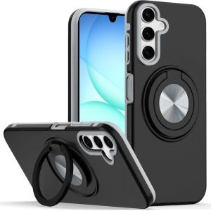 For Samsung A17 5G Metal CD Pattern Matte Finished Hybrid with Rotational Ring [Car Mount Friendly] Case - Black