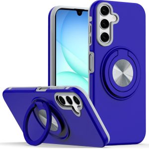 For Samsung A17 5G Metal CD Pattern Matte Finished Hybrid with Rotational Ring [Car Mount Friendly] Case - Blue